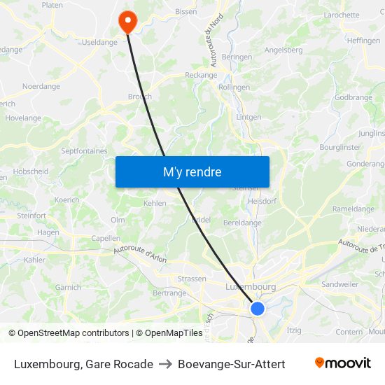 Luxembourg, Gare Rocade to Boevange-Sur-Attert map