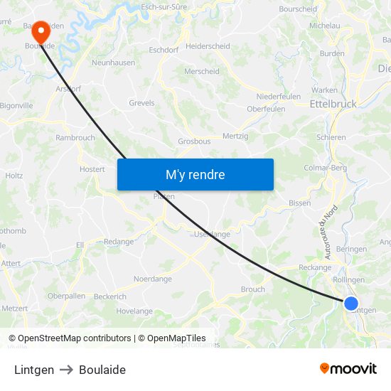 Lintgen to Boulaide map