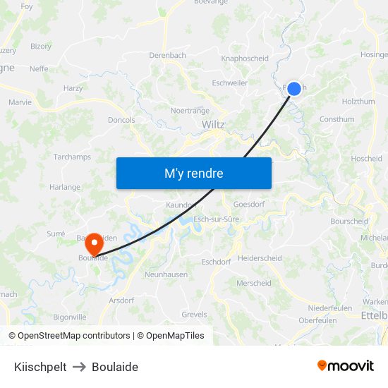 Kiischpelt to Boulaide map