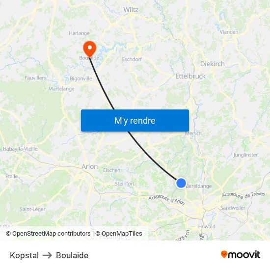 Kopstal to Boulaide map