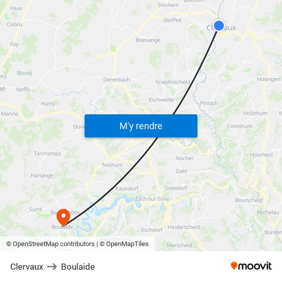 Clervaux to Boulaide map