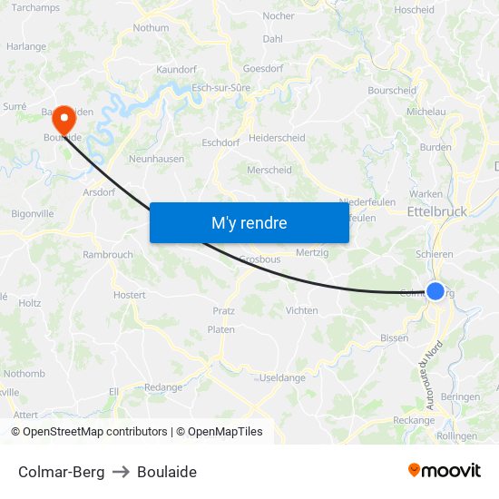 Colmar-Berg to Boulaide map