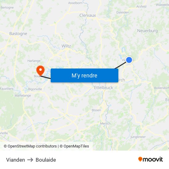 Vianden to Boulaide map