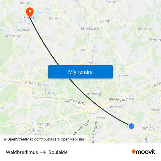 Waldbredimus to Boulaide map