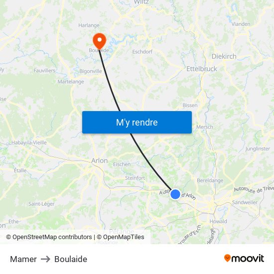 Mamer to Boulaide map