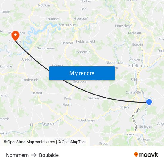 Nommern to Boulaide map