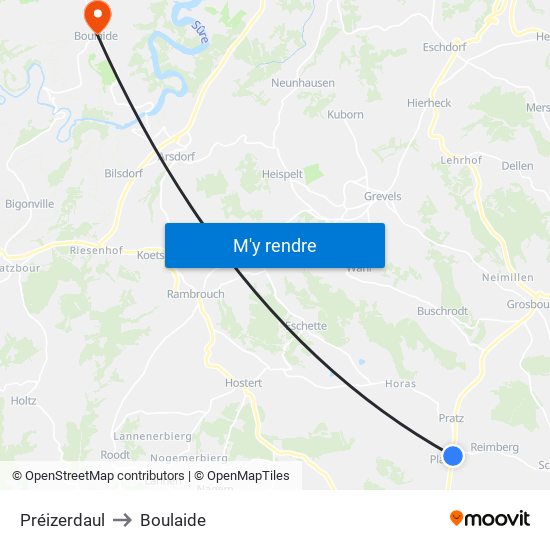 Préizerdaul to Boulaide map