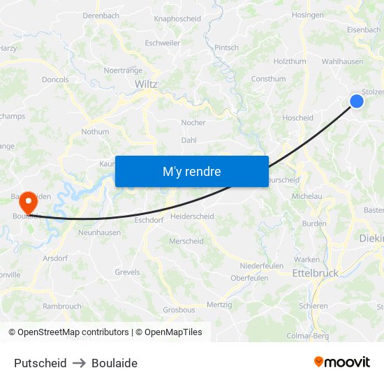 Putscheid to Boulaide map