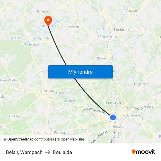 Belair, Wampach to Boulaide map