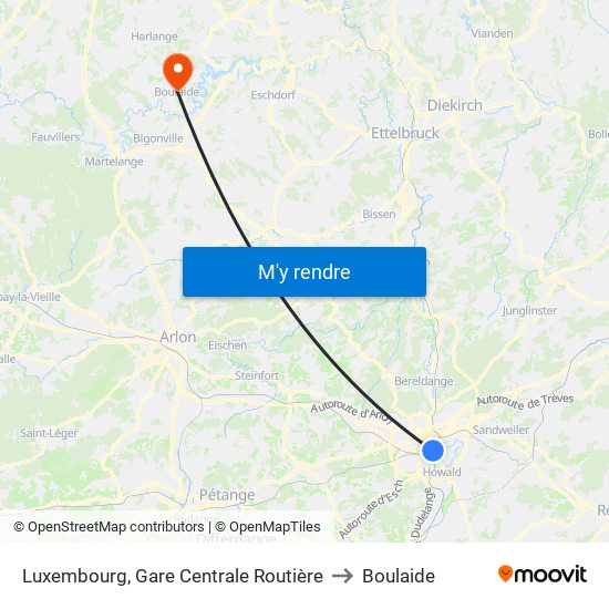 Luxembourg, Gare Centrale Routière to Boulaide map