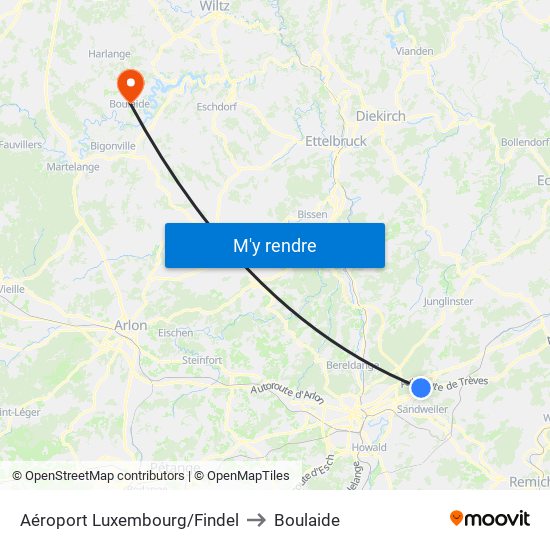 Aéroport Luxembourg/Findel to Boulaide map