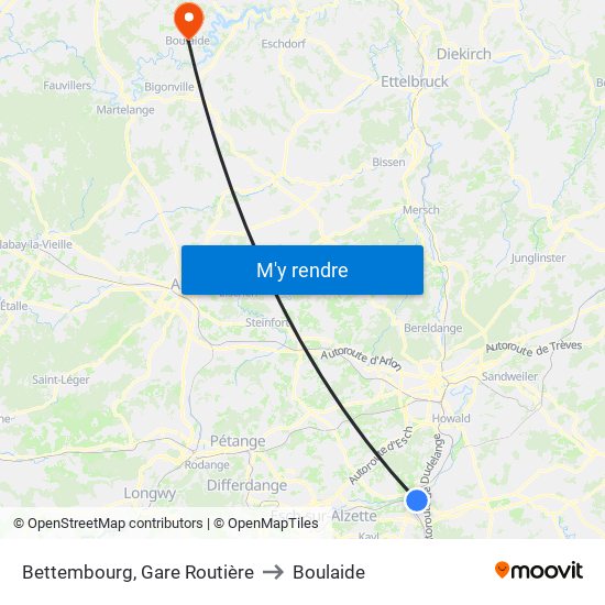 Bettembourg, Gare Routière to Boulaide map