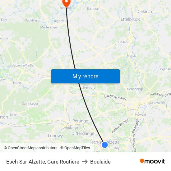 Esch-Sur-Alzette, Gare Routière to Boulaide map