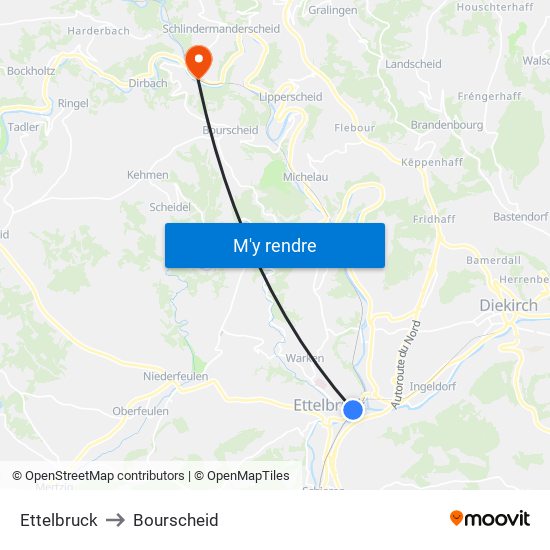 Ettelbruck to Bourscheid map