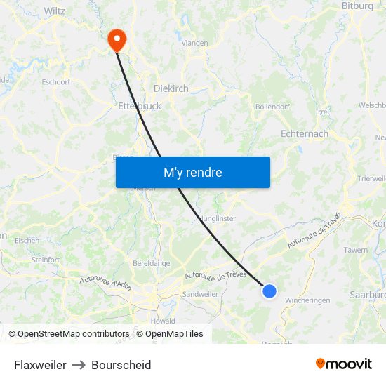 Flaxweiler to Bourscheid map