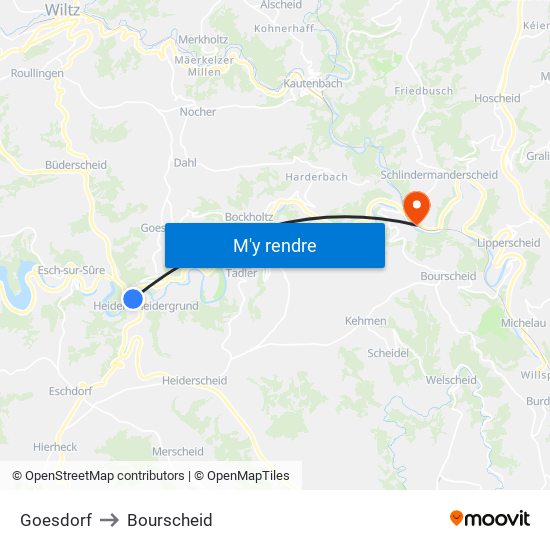 Goesdorf to Bourscheid map