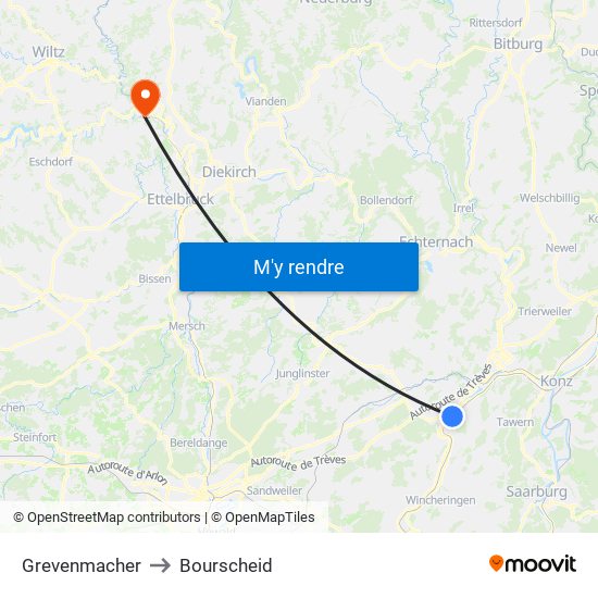 Grevenmacher to Bourscheid map