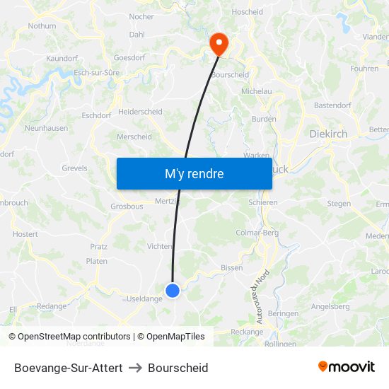 Boevange-Sur-Attert to Bourscheid map