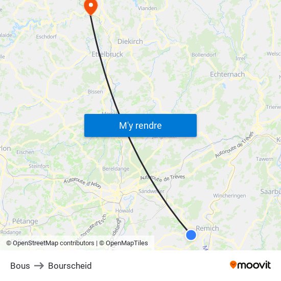 Bous to Bourscheid map