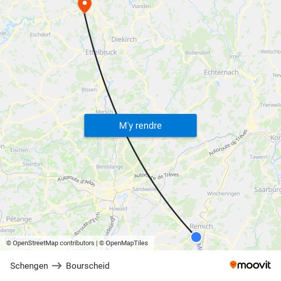 Schengen to Bourscheid map