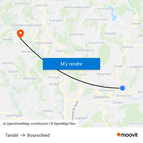 Tandel to Bourscheid map