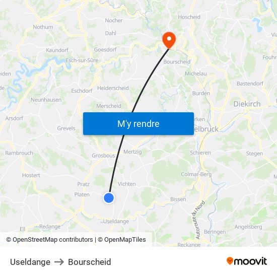 Useldange to Bourscheid map