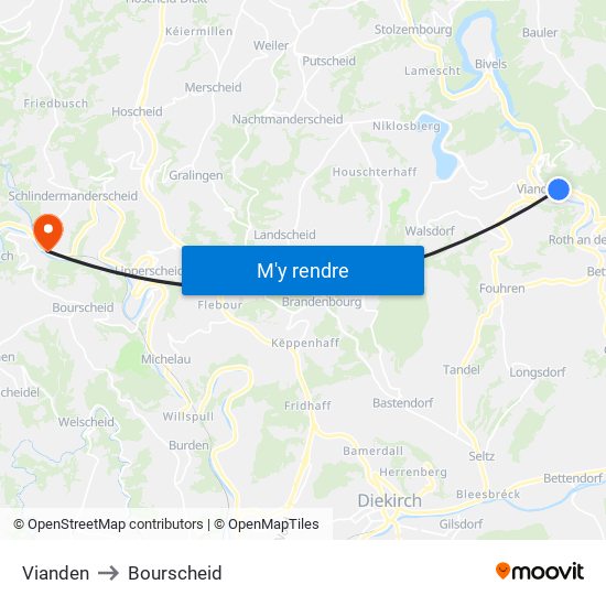 Vianden to Bourscheid map