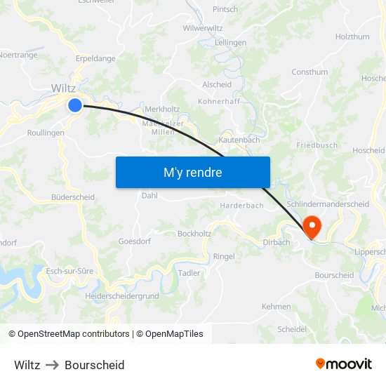 Wiltz to Bourscheid map