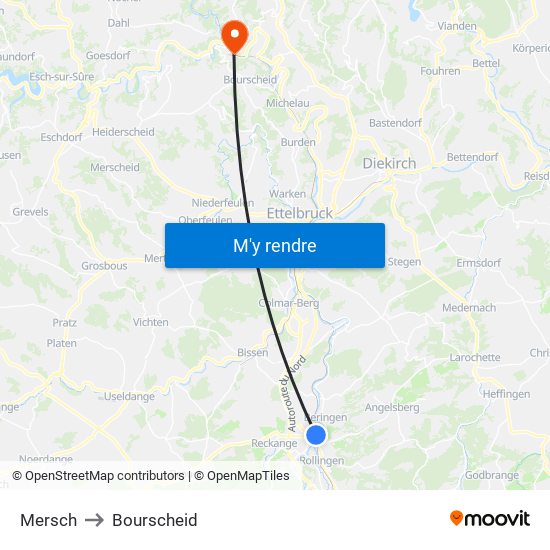 Mersch to Bourscheid map