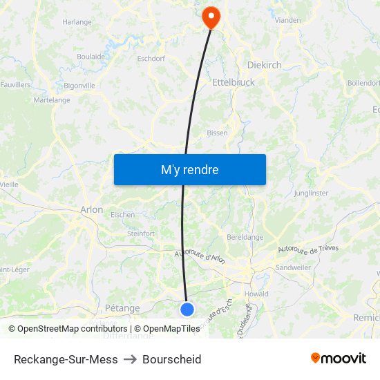 Reckange-Sur-Mess to Bourscheid map