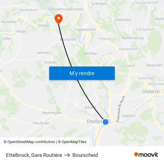 Ettelbruck, Gare Routière to Bourscheid map