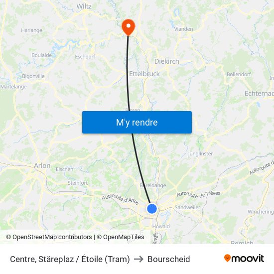 Centre, Stäreplaz / Étoile (Tram) to Bourscheid map