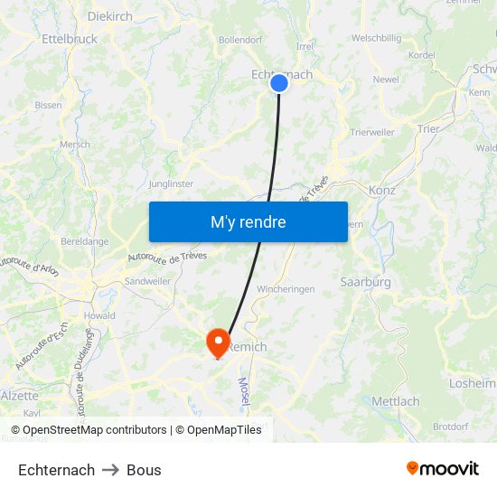 Echternach to Bous map