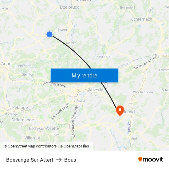 Boevange-Sur-Attert to Bous map