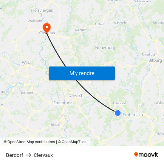 Berdorf to Clervaux map