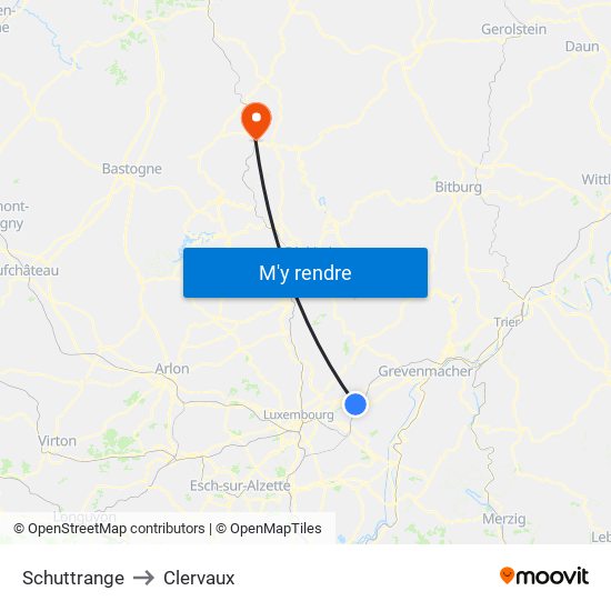 Schuttrange to Clervaux map