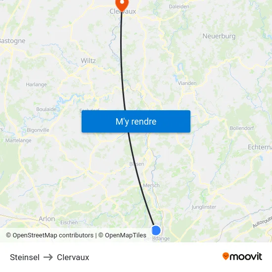 Steinsel to Clervaux map