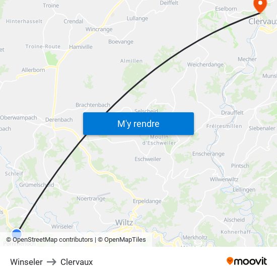 Winseler to Clervaux map