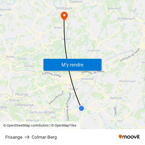 Frisange to Colmar-Berg map