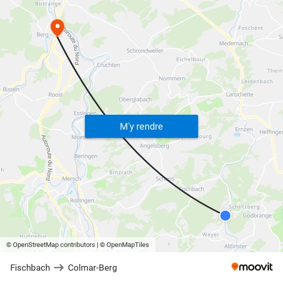 Fischbach to Colmar-Berg map