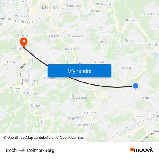 Bech to Colmar-Berg map