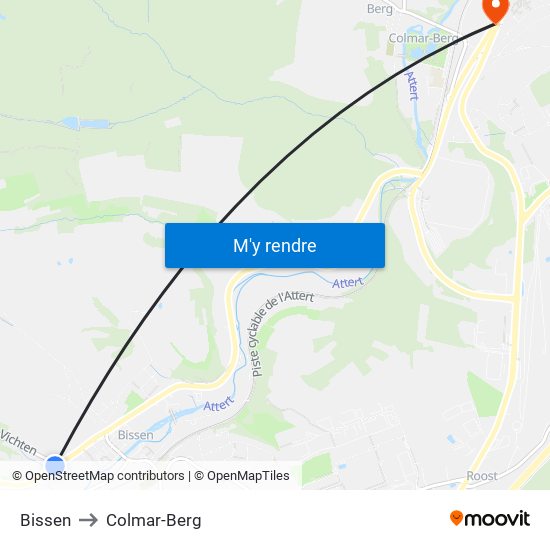 Bissen to Colmar-Berg map