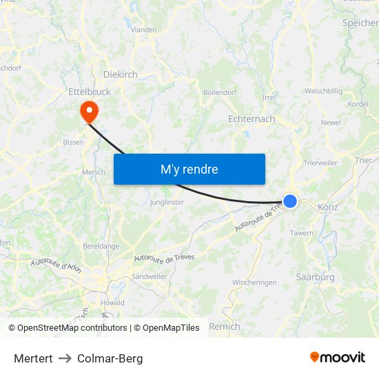 Mertert to Colmar-Berg map