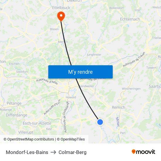 Mondorf-Les-Bains to Colmar-Berg map