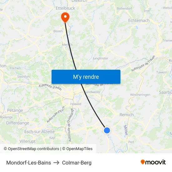 Mondorf-Les-Bains to Colmar-Berg map