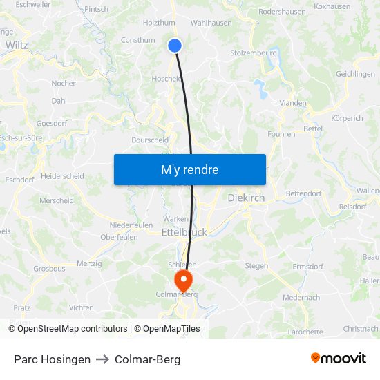 Parc Hosingen to Colmar-Berg map