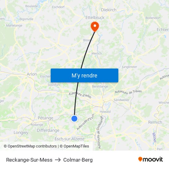 Reckange-Sur-Mess to Colmar-Berg map