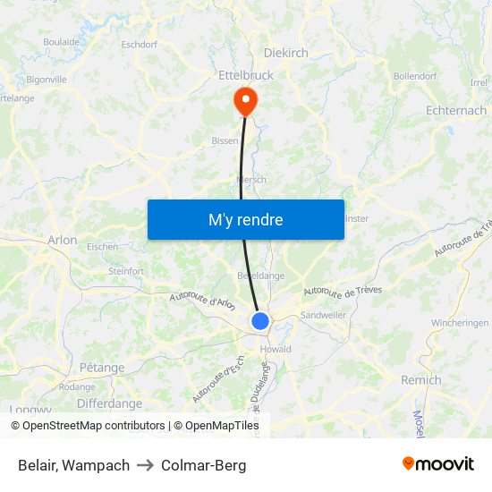 Belair, Wampach to Colmar-Berg map