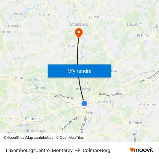 Luxembourg/Centre, Monterey to Colmar-Berg map