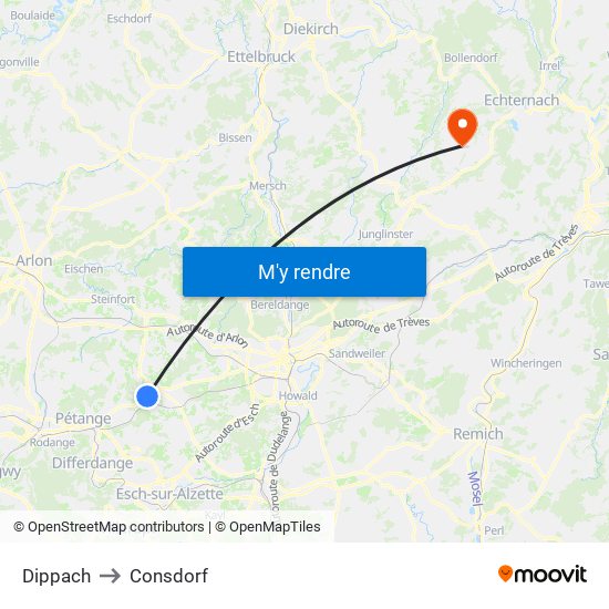 Dippach to Consdorf map